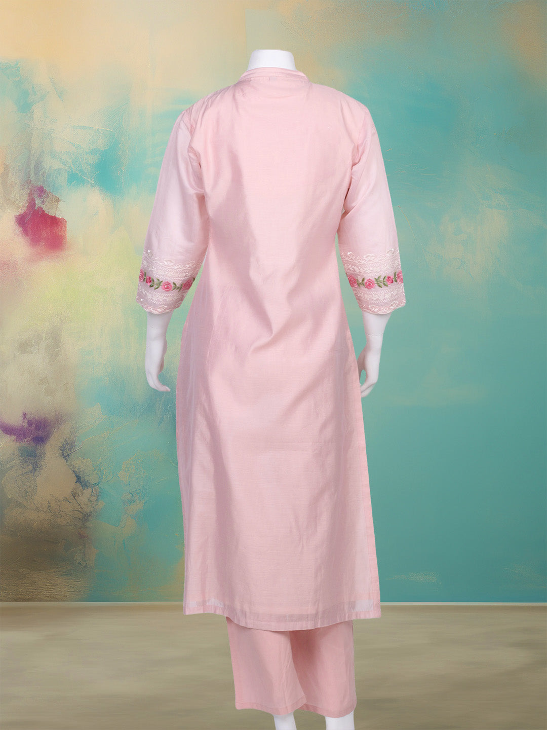 Embroidered Chanderi Kurta With Pant & Dupatta