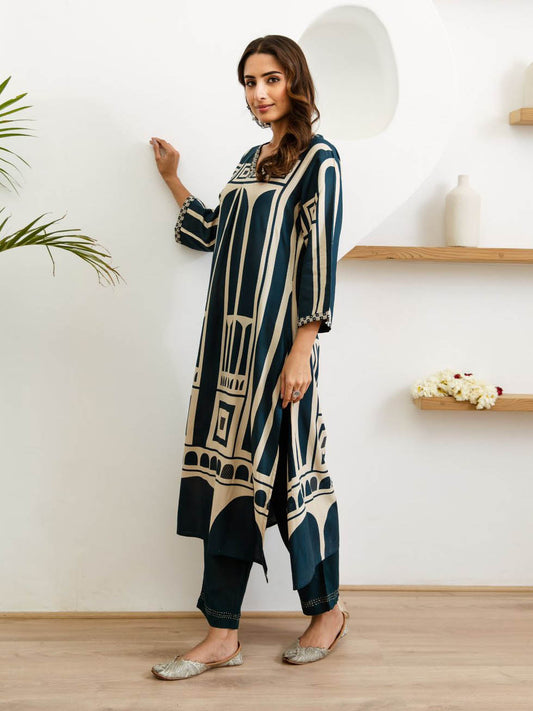 Printed Cotton Kurta With Pants
