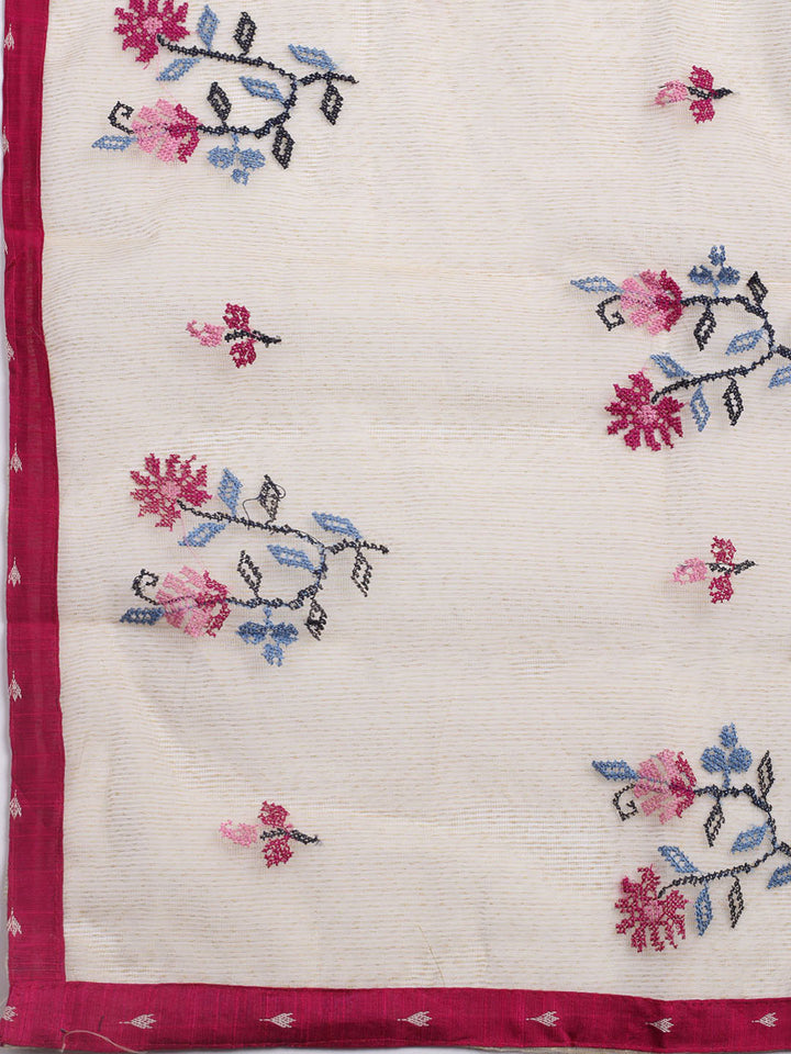 Woven Design Chanderi Unstitched Kurta With Pant &amp; Dupatta