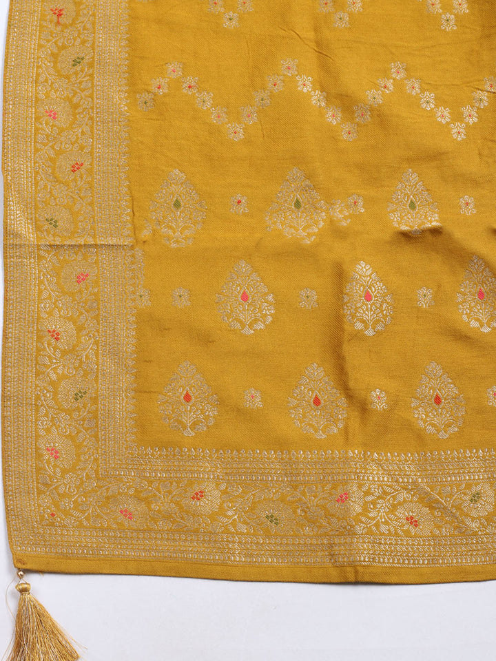 Pashmina Woven Design Unstitched Kurta With Pant &amp; Dupatta