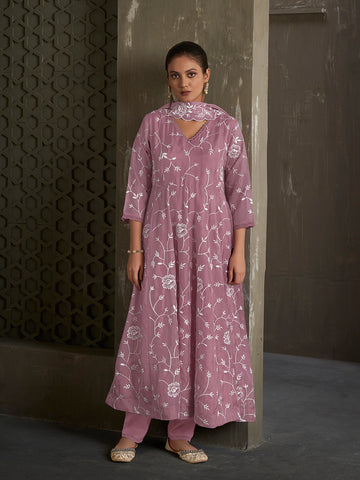 Embroidery Jaal Organza Kurta With Pants & Dupatta