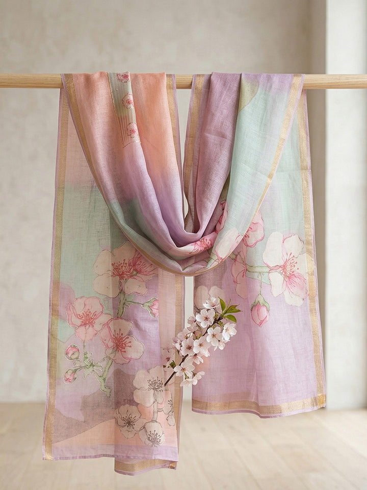 Embroidered Linen Blend Unstitched Suit With Pant &amp; Dupatta