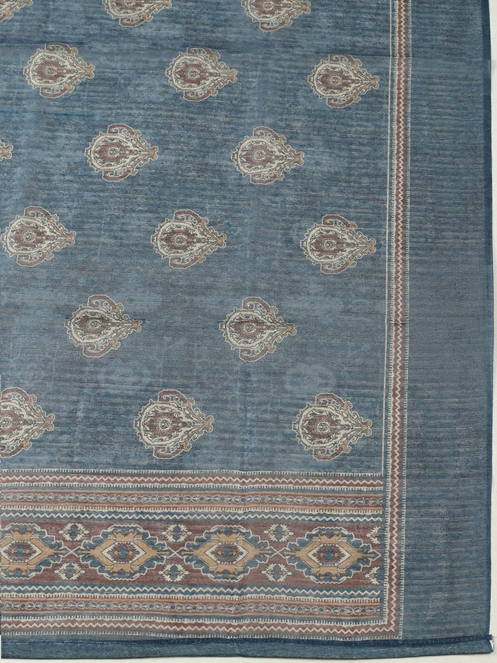 Printed Chanderi Unstitched Suit With Pant &amp; Dupatta