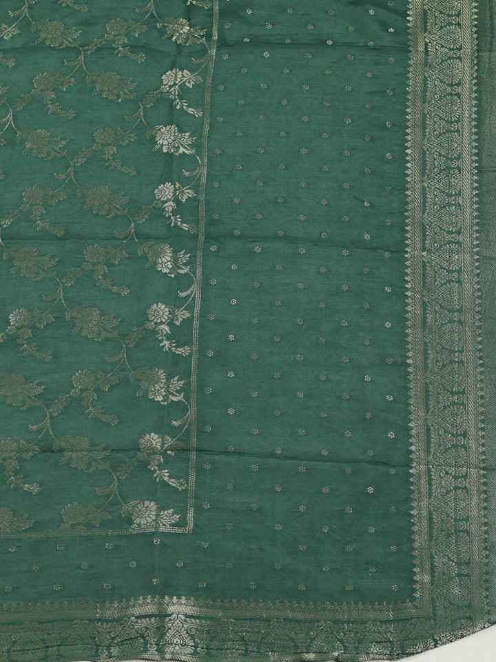Embroidered Chanderi Unstitched Suit With Pant &amp; Dupatta