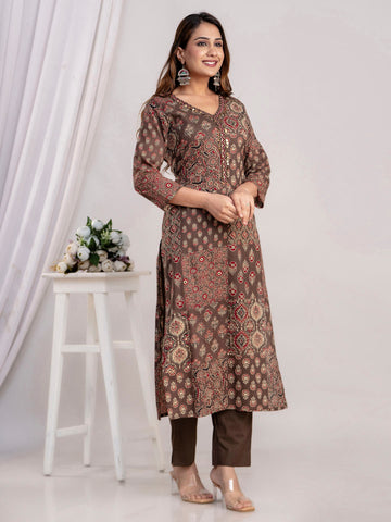 Printed Cotton Kurti With Pants