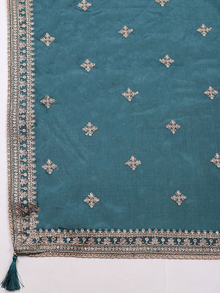 Embroidered Chinon Unstitched Suit With Pant &amp; Dupatta