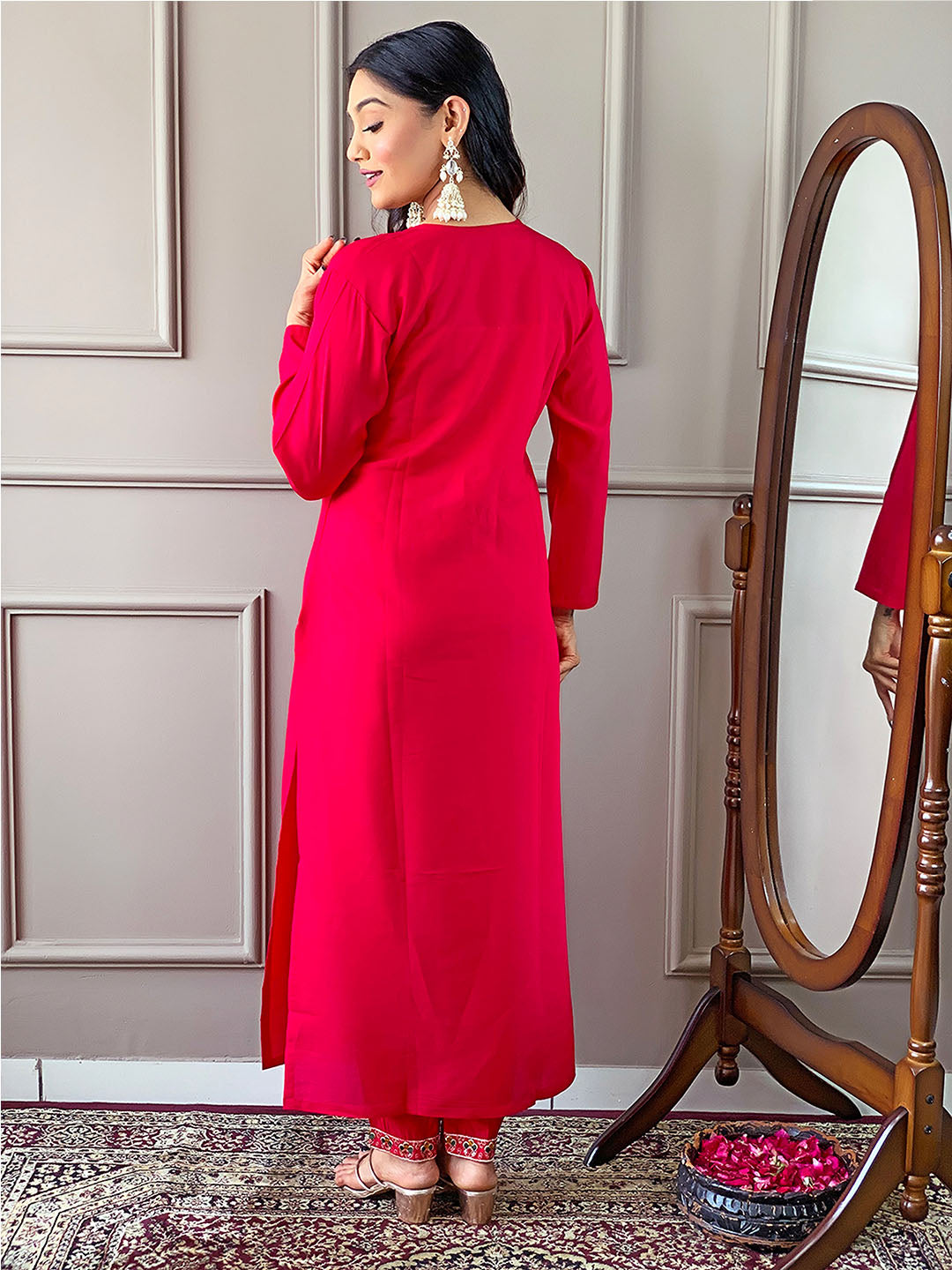 Resham Embroidered Handloom  Kurta With Pant &amp; Dupatta