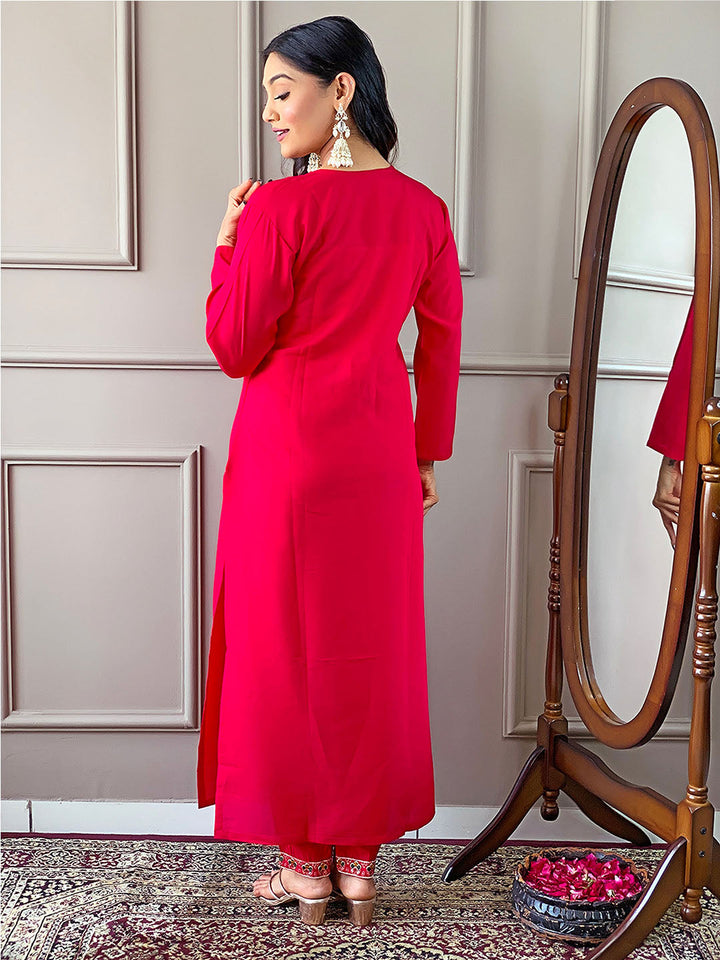 Resham Embroidered Handloom  Kurta With Pant &amp; Dupatta