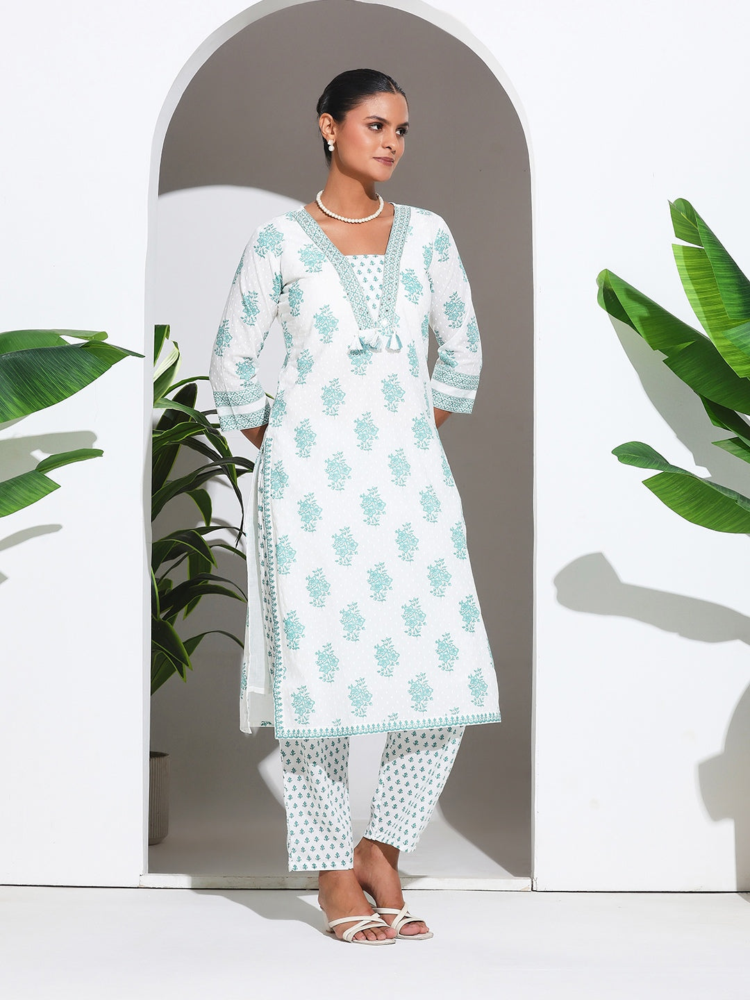 Printed Cotton Blend Kurta With Pant &amp; Dupatta