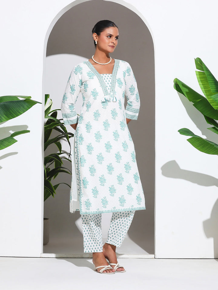 Printed Cotton Blend Kurta With Pant &amp; Dupatta