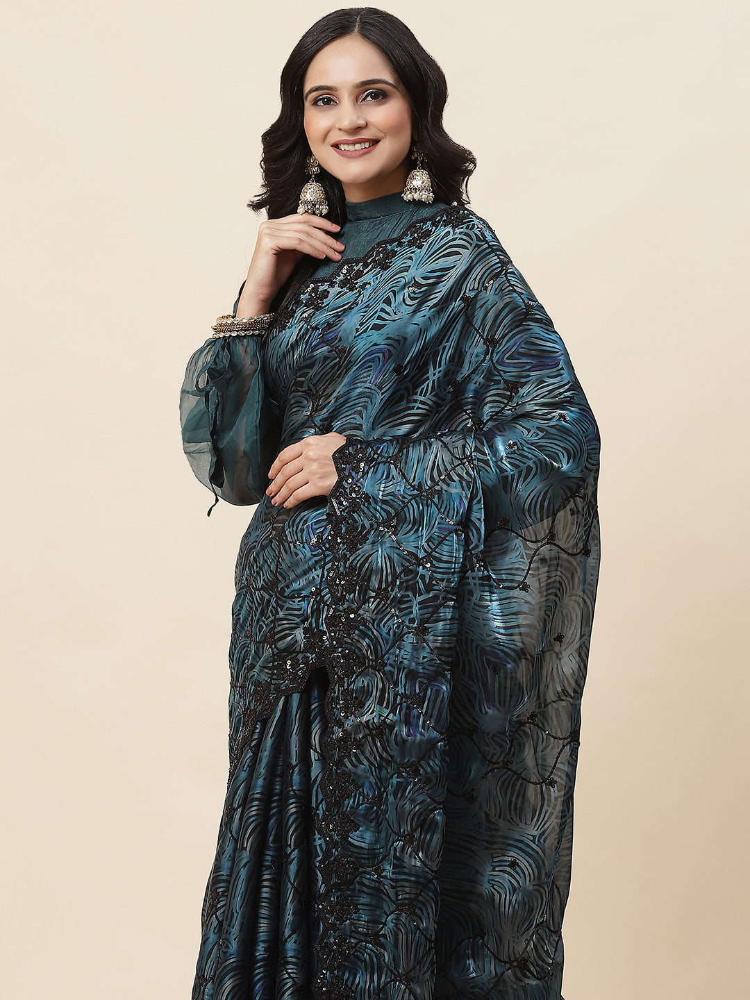 Printed Satin Saree - Meena bazaar