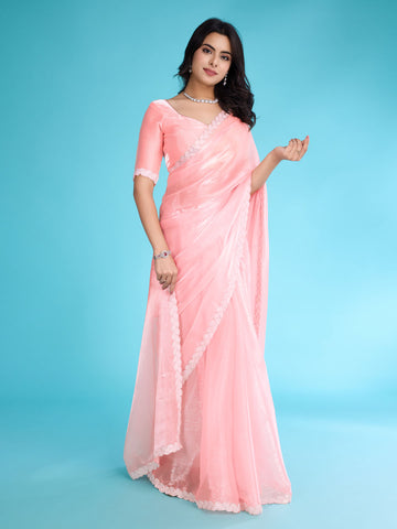 Stone Work Border Chiffon Saree