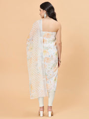 Neck Embroidered Linen Unstitched Suit With Dupatta