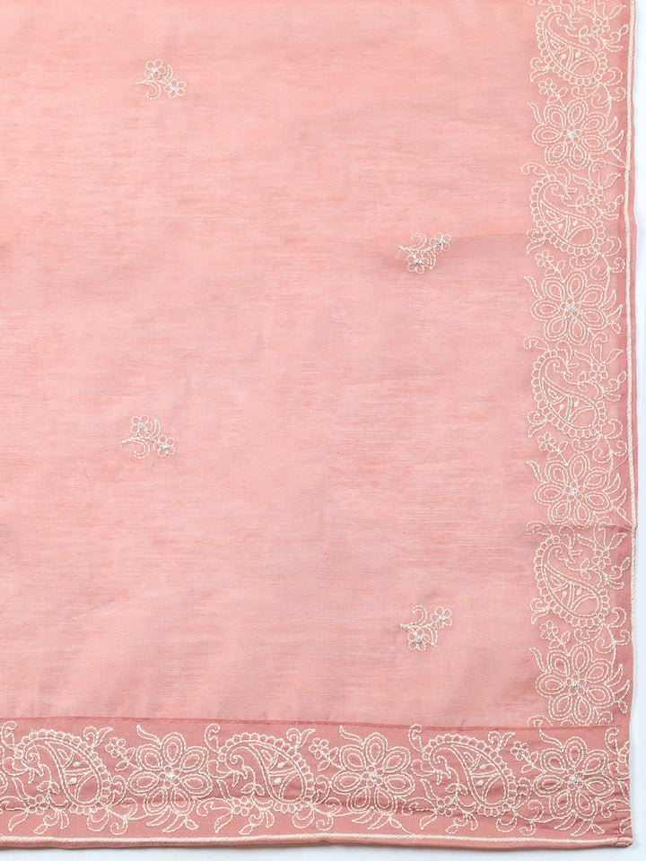 Embroidered Cotton Blend Unstitched Suit With Pant &amp; Dupatta