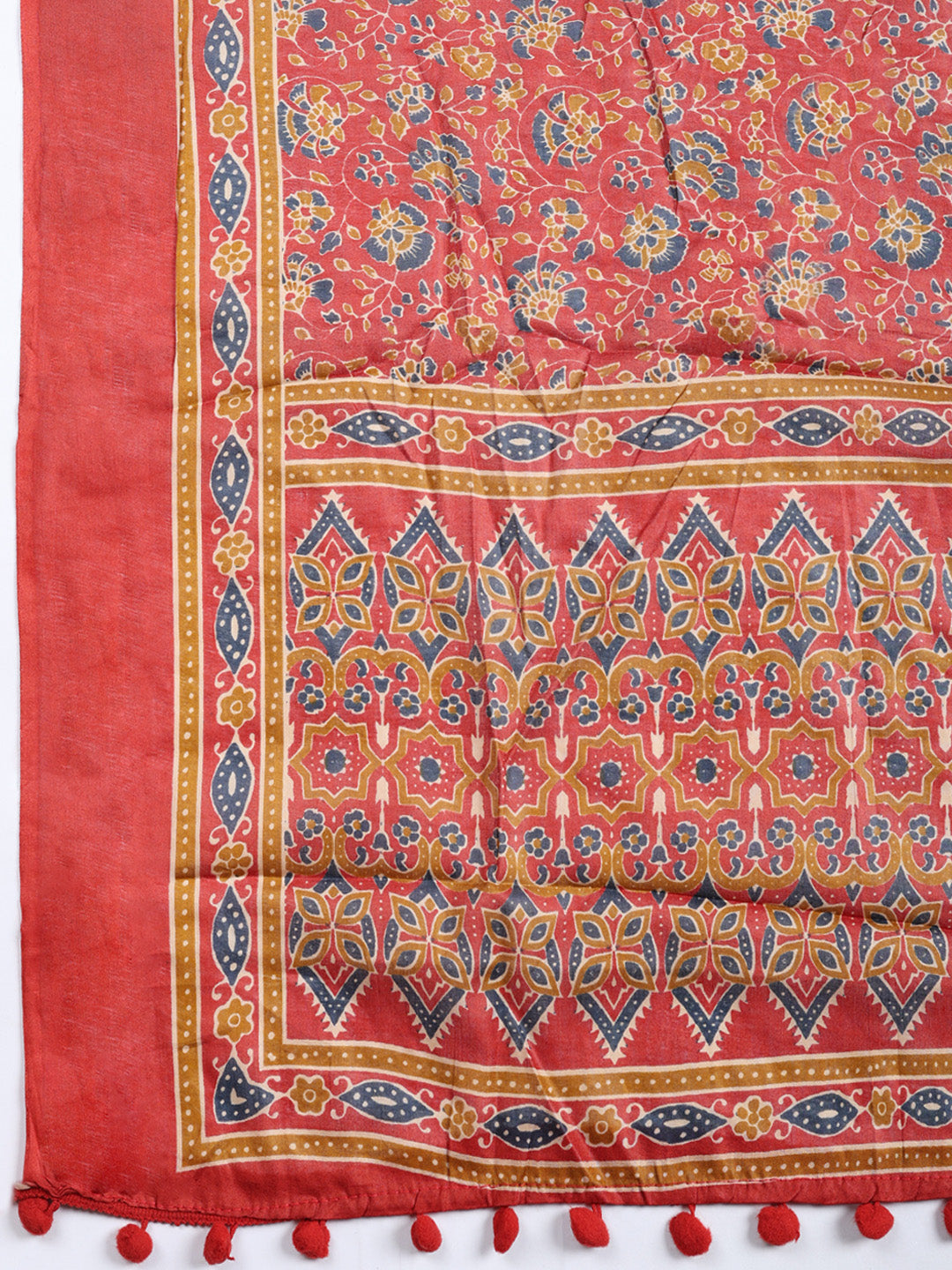 Printed Cotton Blend Unstitched Suit With Pant &amp; Dupatta