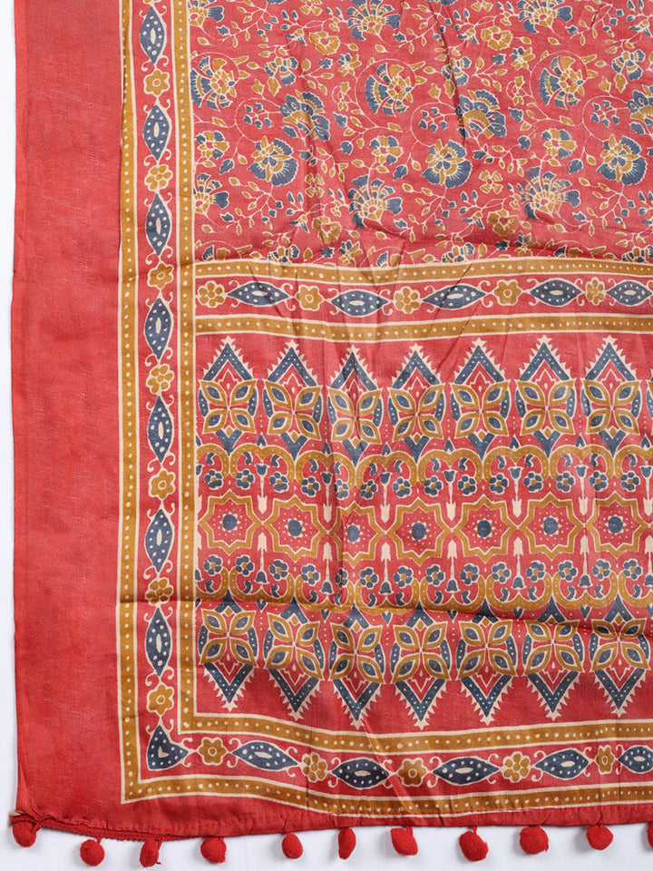 Printed Cotton Blend Unstitched Suit With Pant &amp; Dupatta