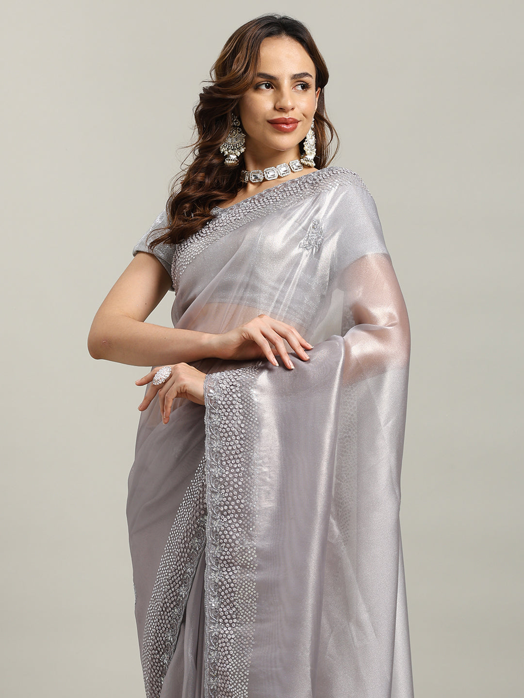 Sequence Embroidery Tissue Saree