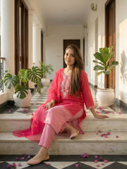 Embroidered Cotton Blend Kurta With Pant & Dupatta