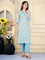 Printed Cotton Blend Kurta With Pants