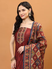 Printed Chanderi Unstitched Suit Piece With Dupatta