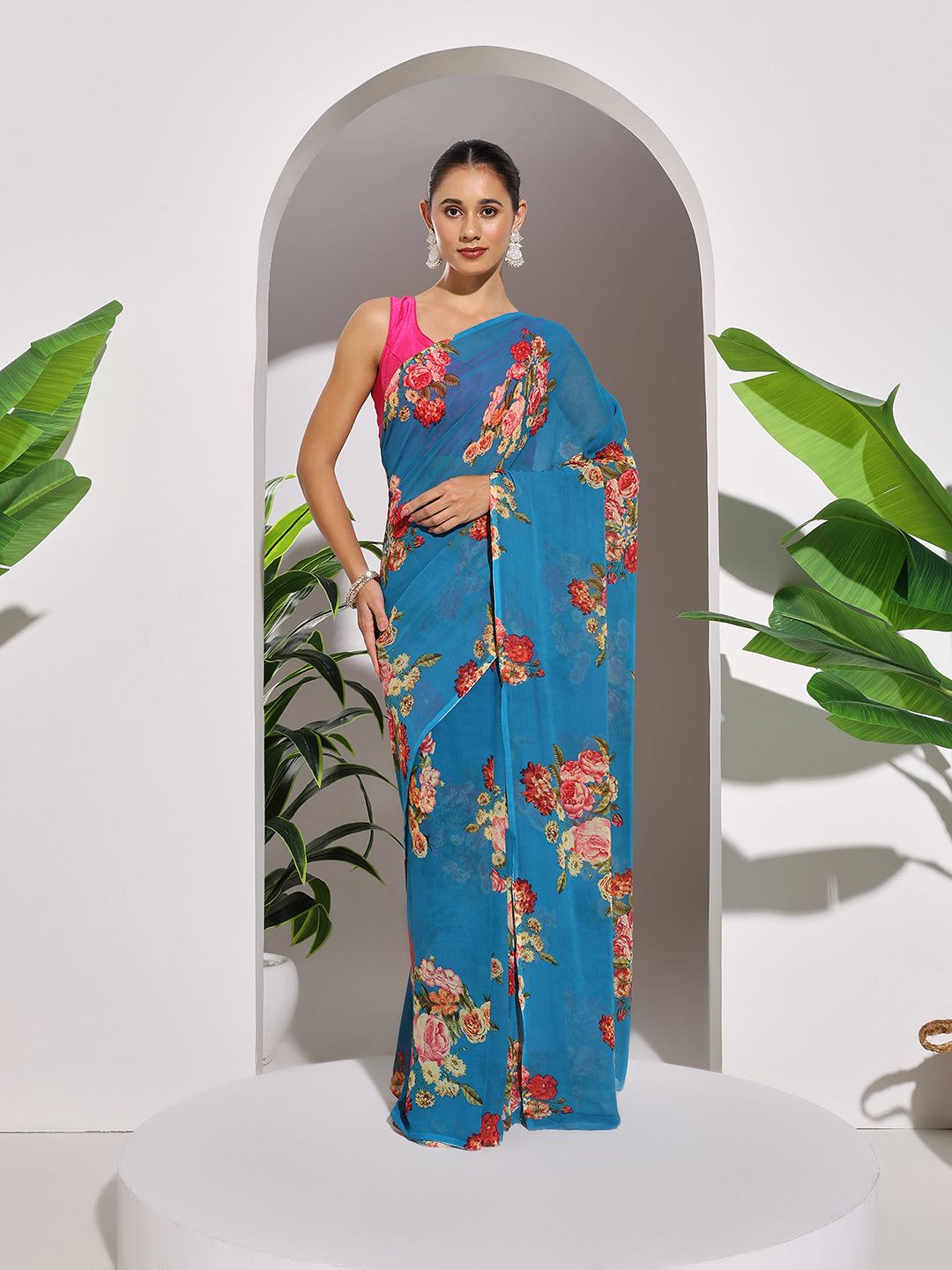 Floral Printed Georgette Saree