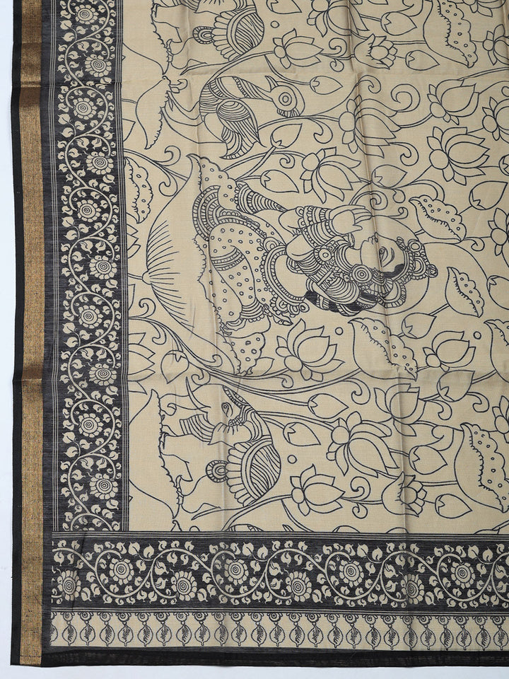 Printed Chanderi Unstitched Suit With Pant &amp; Dupatta