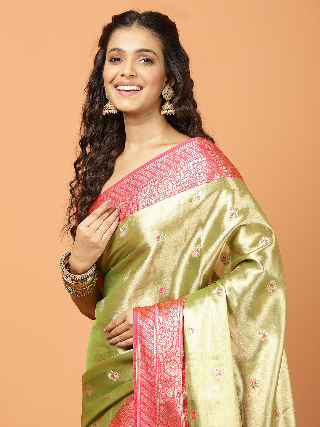 Plain Zari Border Banarasi Woven Saree