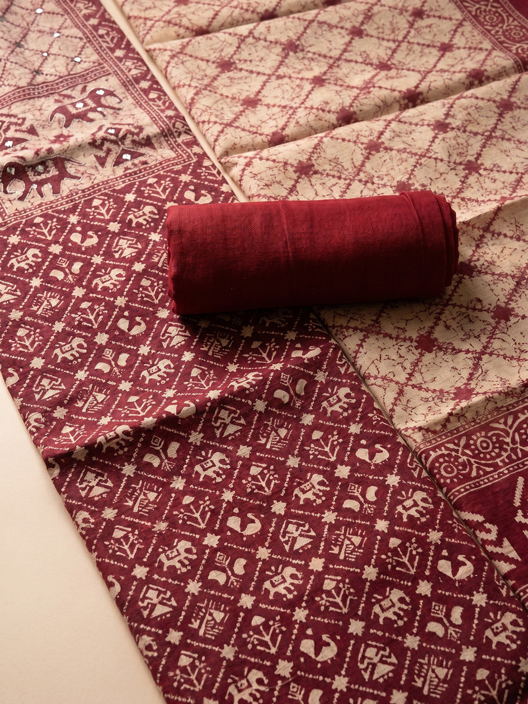 Printed Cotton Blend Unstitched Suit With Pant &amp; Dupatta