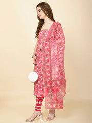 Neck Patti Printed Cotton Unstitched Suit Piece With Dupatta