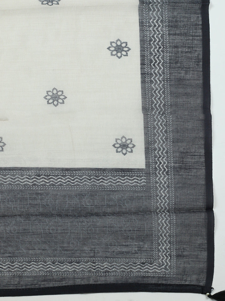 Embroidered Linen Blend Unstitched Suit With Pant Dupatta