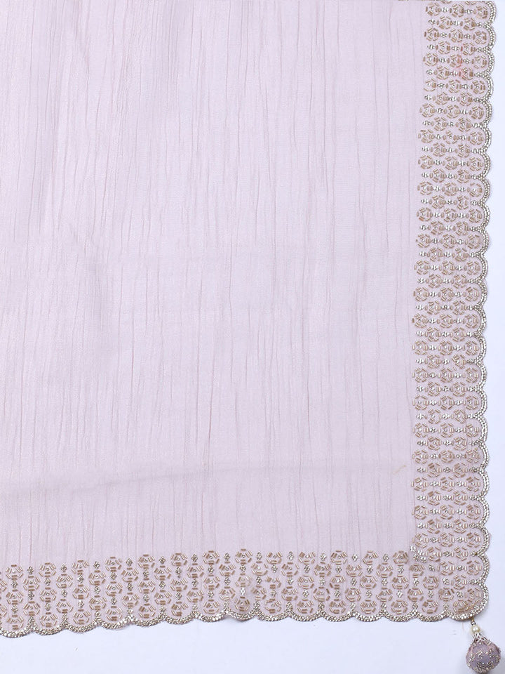 Embellished Tissue Unstitched Suit With Pant &amp; Dupatta