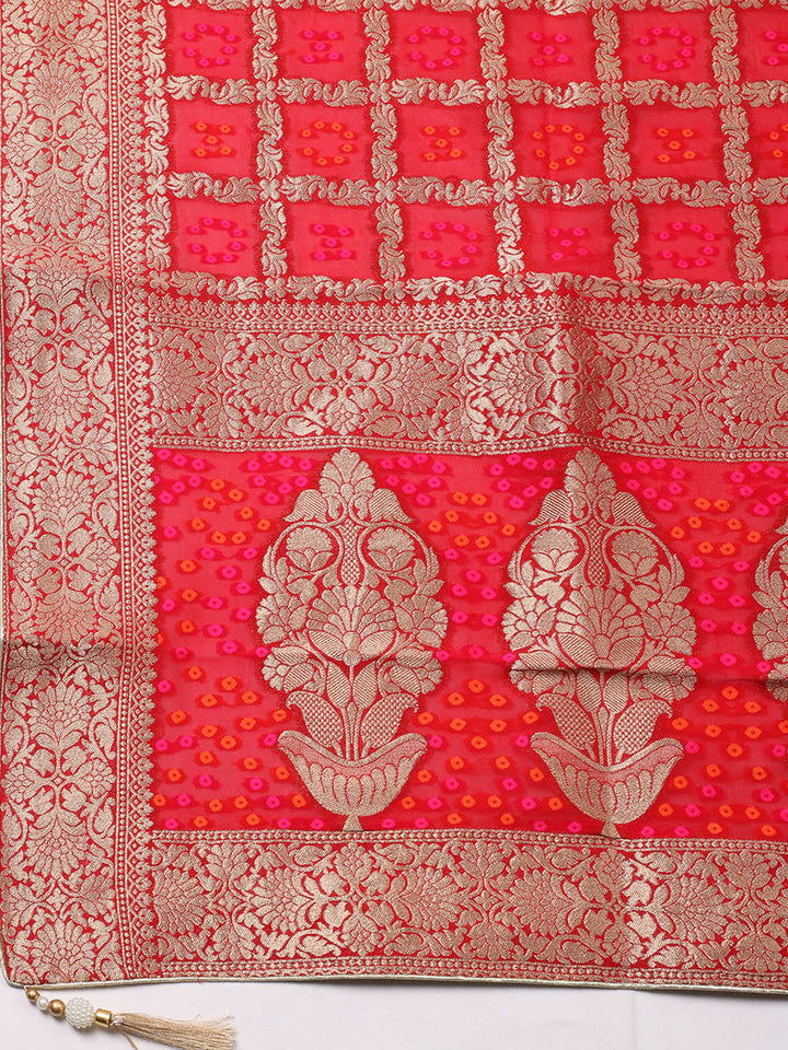 Embroidered Chanderi Unstitched Suit With Pant &amp; Dupatta