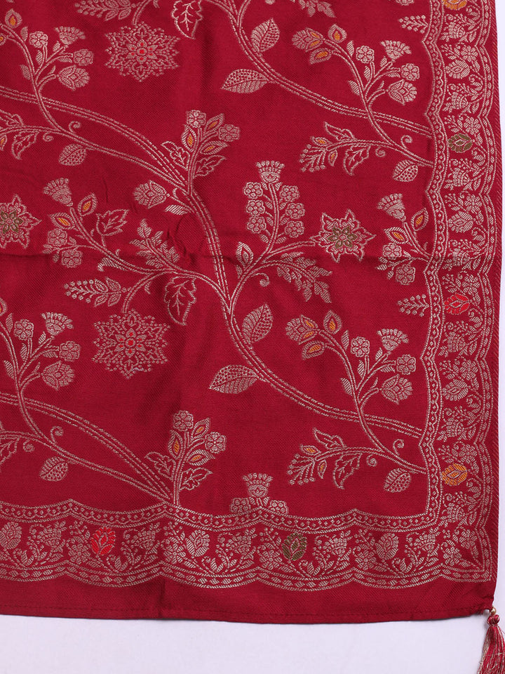 Pashmina Woven Design Unstitched Kurta With Pant &amp; Dupatta