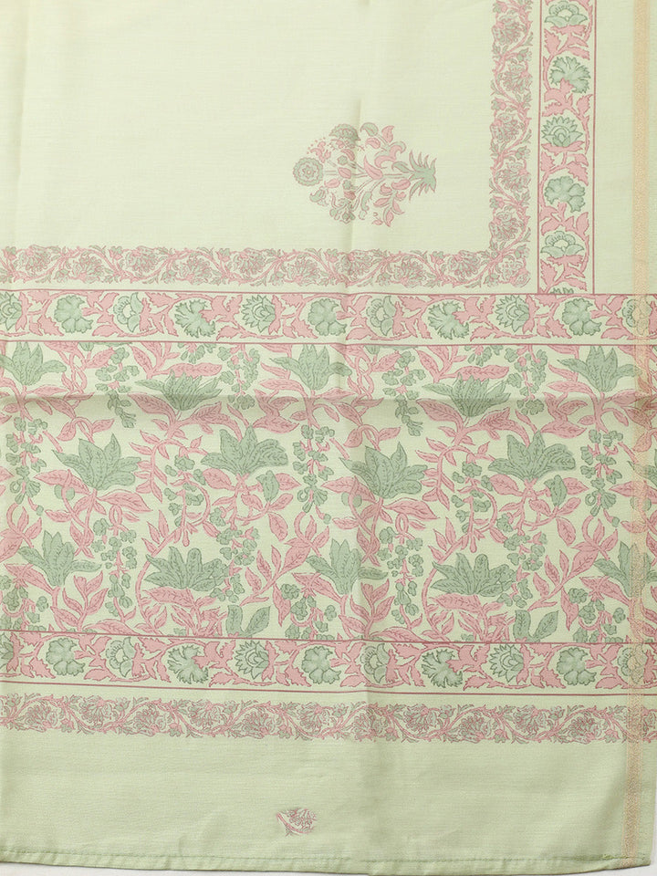 Printed Chanderi Unstitched Suit With Pant &amp; Dupatta