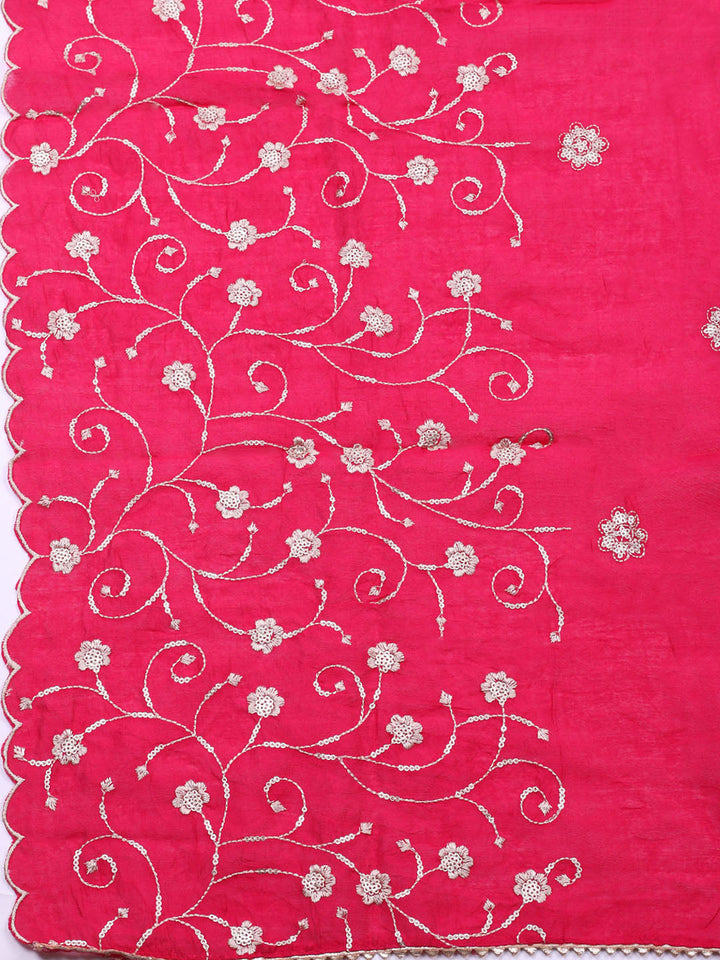 Embroidered Cotton Unstitched Suit With Pant &amp; Dupatta