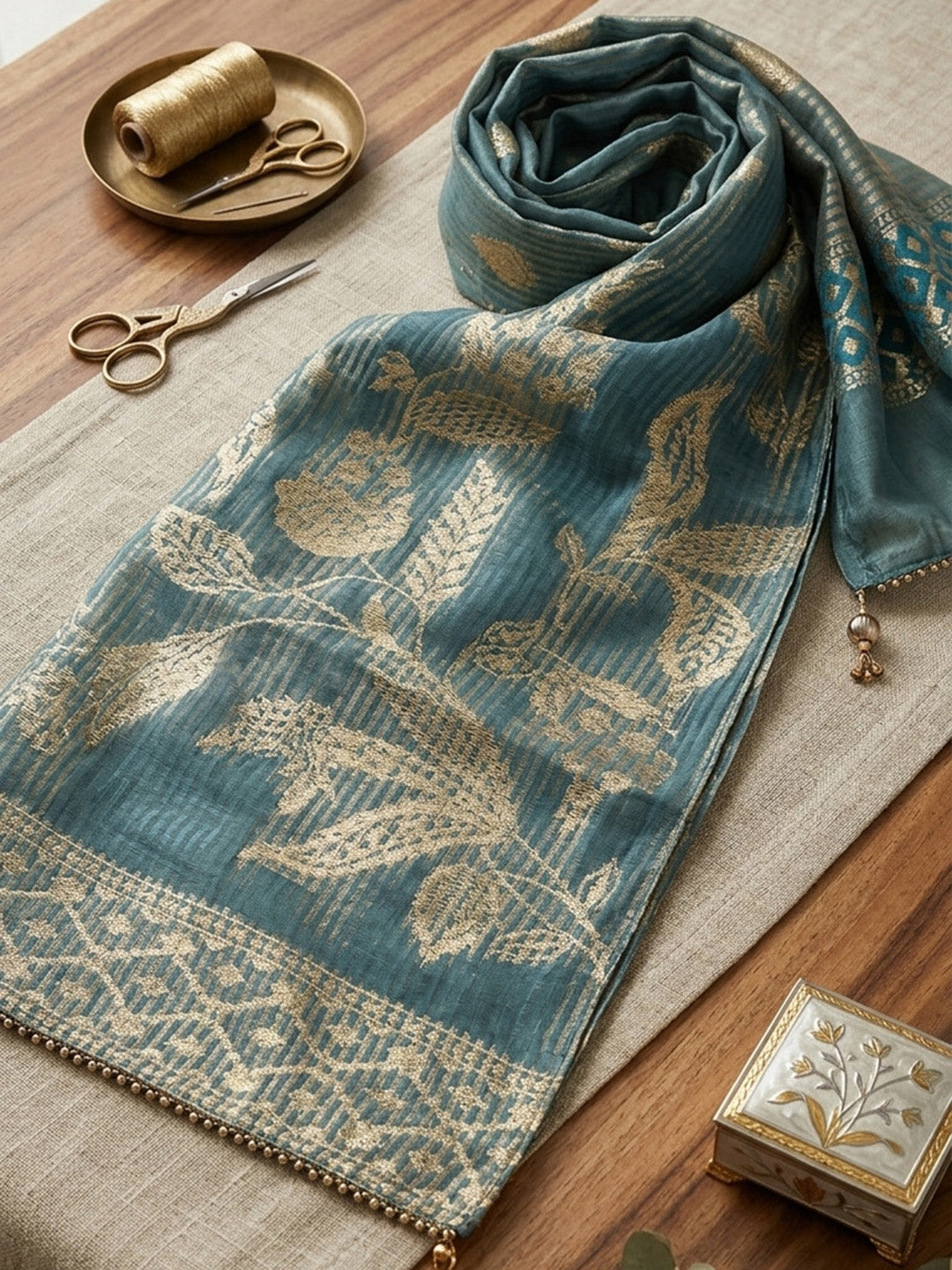 Embroidered Tissue Unstitched Suit With Pant &amp; Dupatta