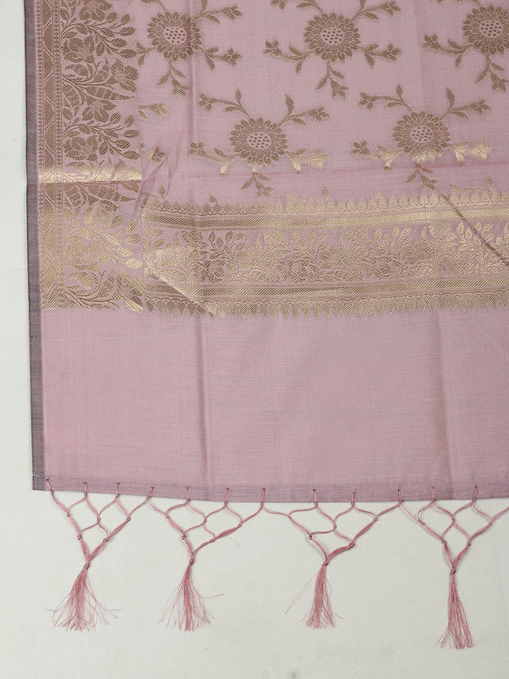 Woven Design Chanderi Unstitched Suit With Pant &amp; Dupatta