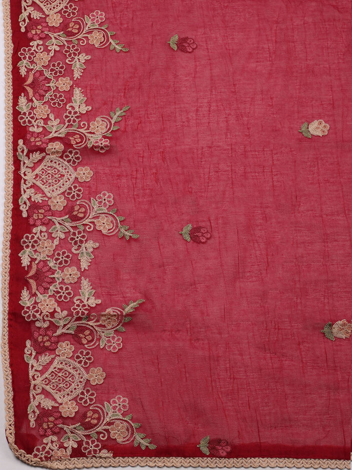 Embroidered Cotton Blend Unstitched Suit With Pant &amp; Dupatta