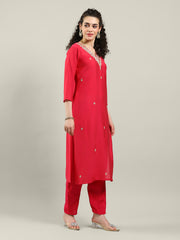 Embroidered Cotton Blend Kurta With Pants & Dupatta