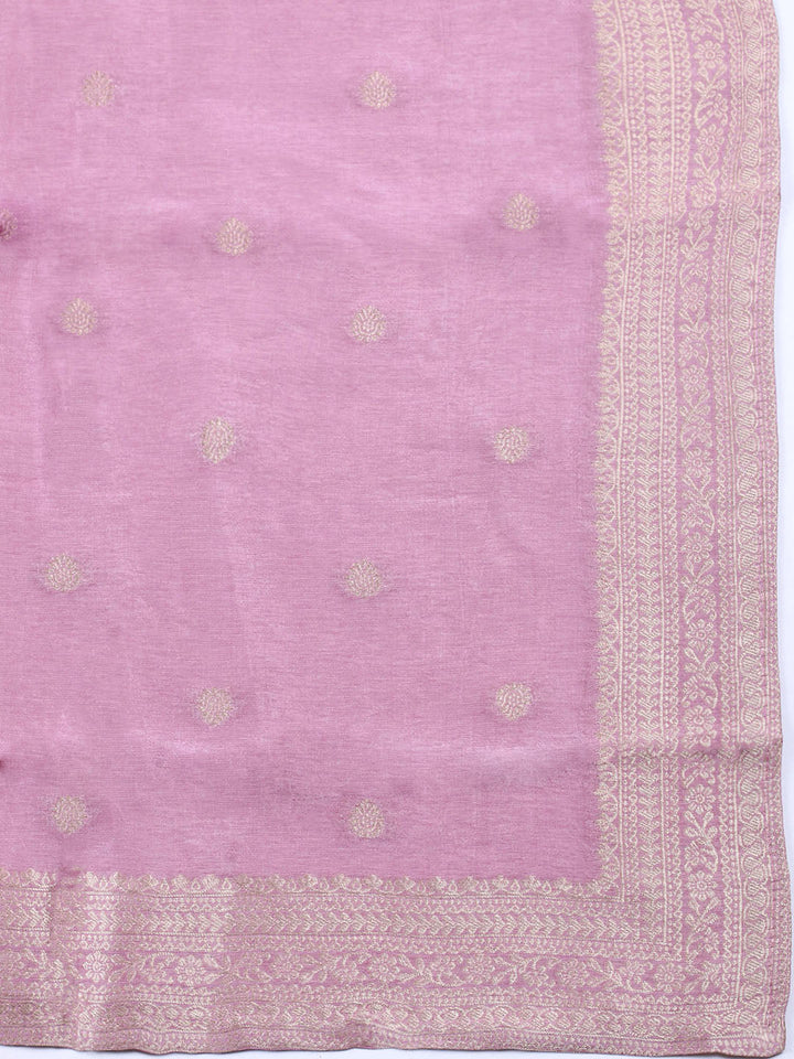 Woven Design Chanderi Unstitched Suit With Pant Dupatta