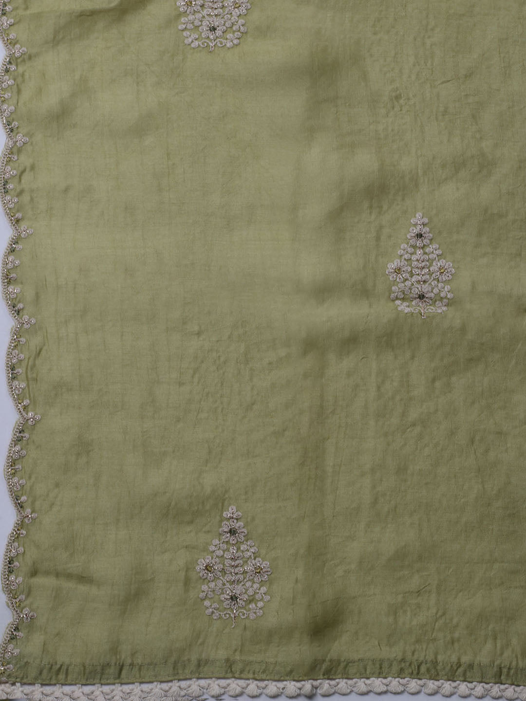 Neck Embroidered Chanderi Unstitched Suit With Dupatta
