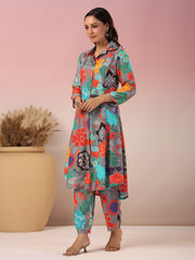 Floral Printed Muslin Kurta With Pants