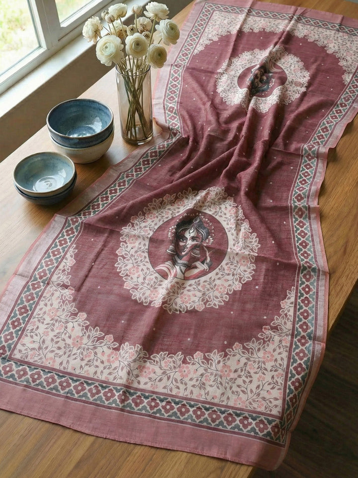 Printed Linen Blend Unstitched Suit With Pant &amp; Dupatta