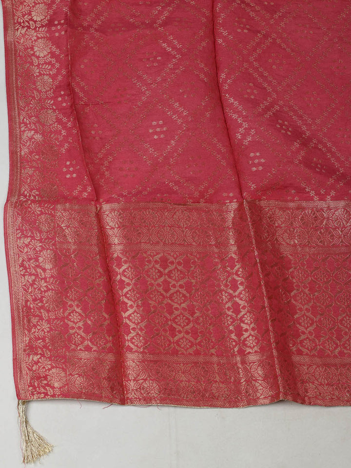 Embroidered Chanderi Unstitched Suit With Pant &amp; Dupatta