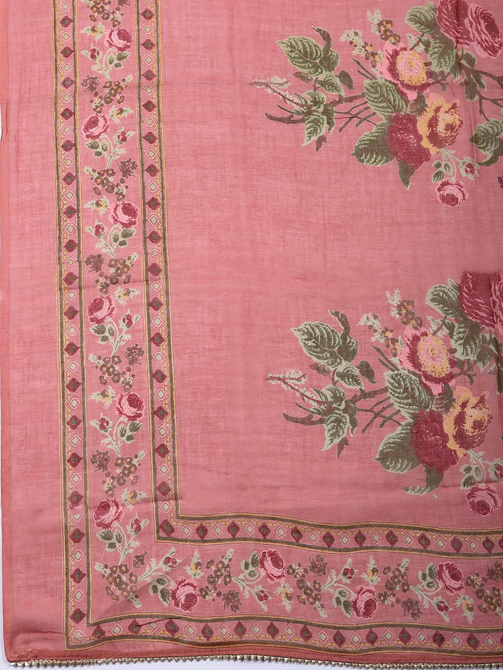 Embroidered Cotton Blend Unstitched Suit With Pant &amp; Dupatta