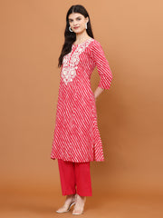 Resham Work Cotton Blend Kurti With Pants