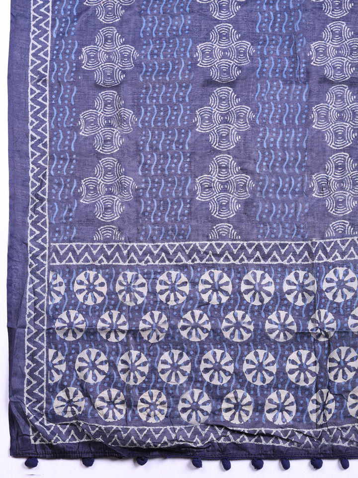 Printed Cotton Blend Unstitched Suit With Pant &amp; Dupatta