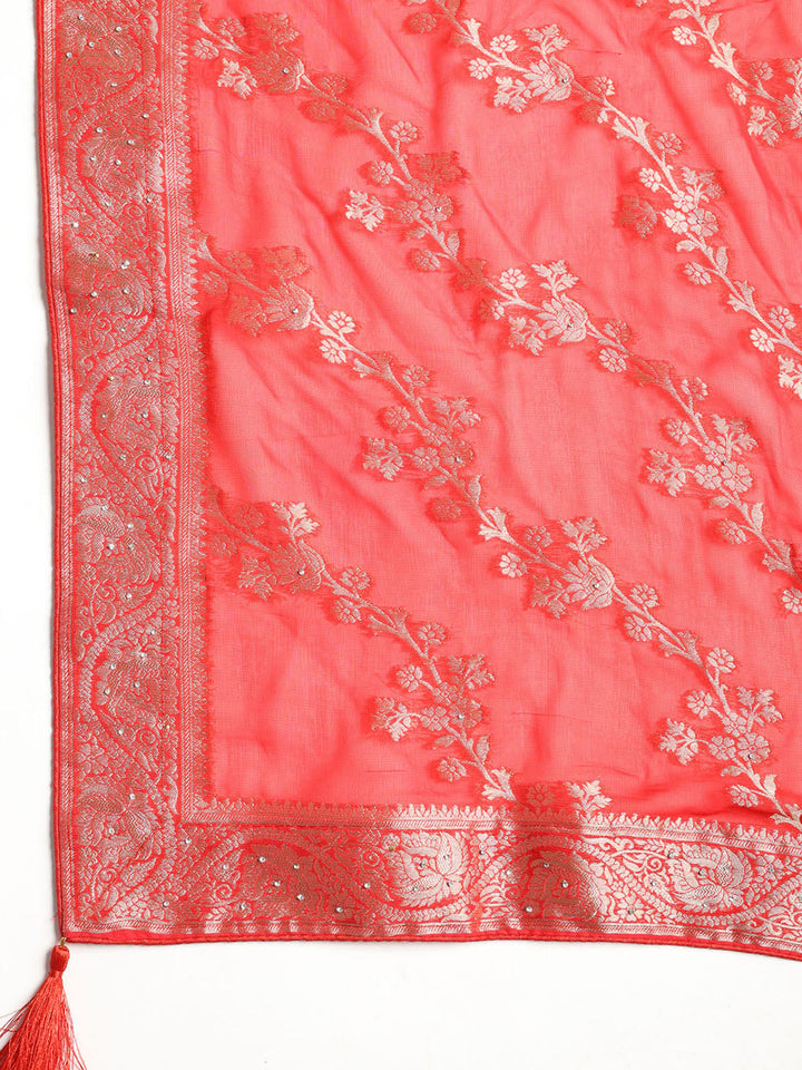 Neck Embroidered Georgette Unstitched Suit With Dupatta