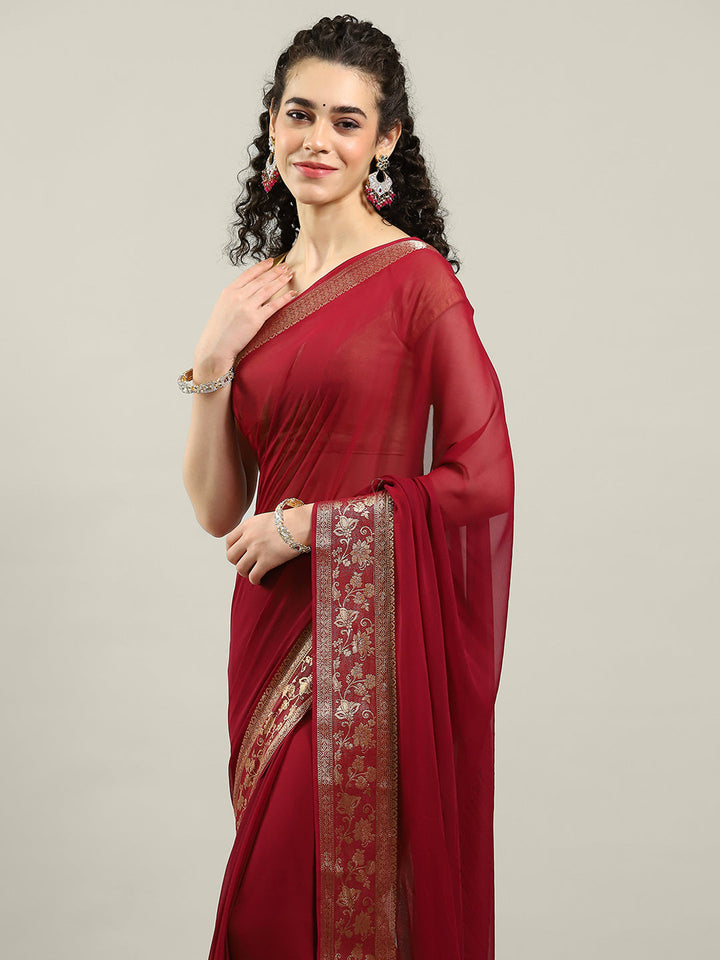 Zari Border Chiffon Woven Saree