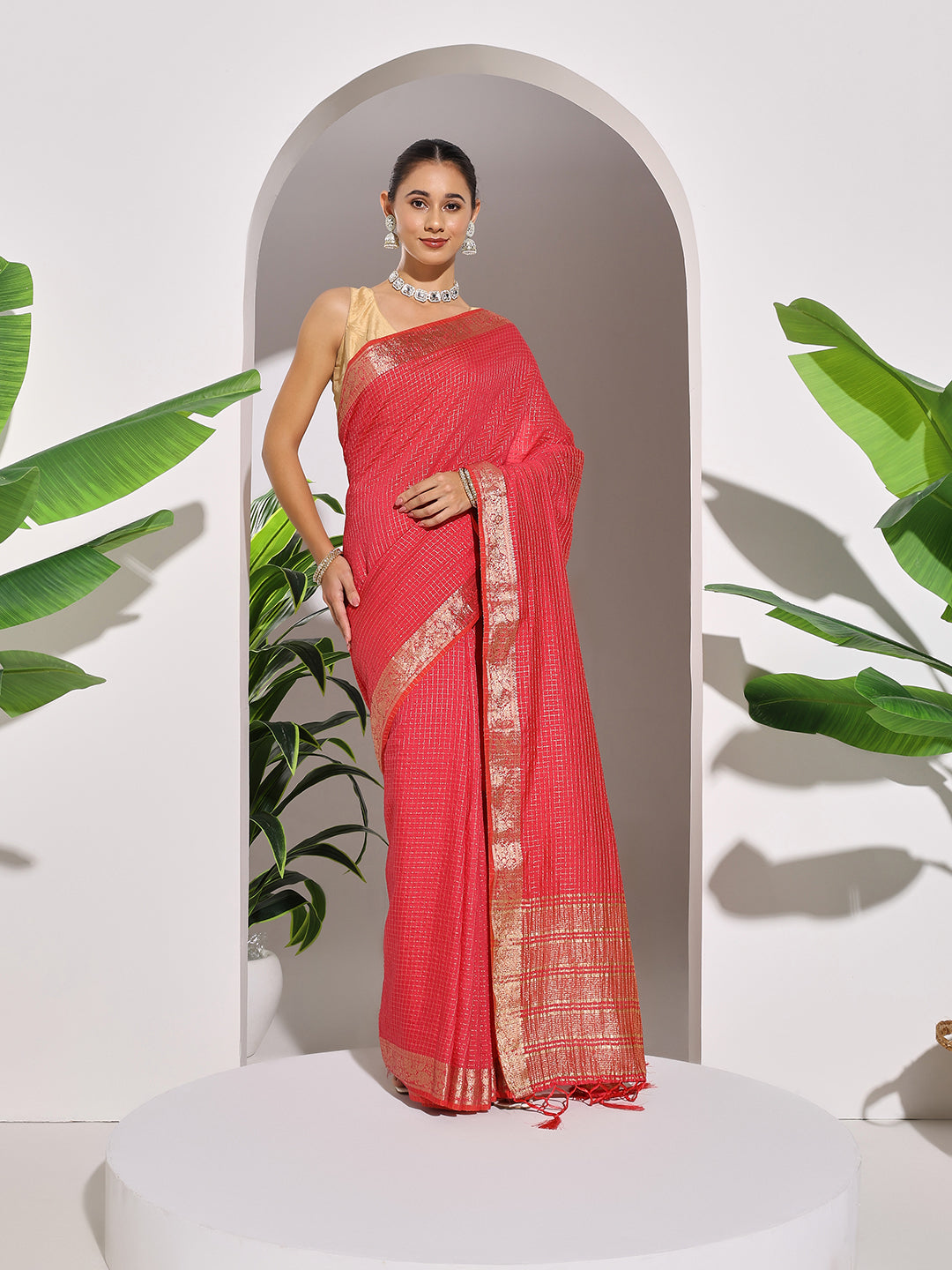 Zaari Jaal Tussar Saree